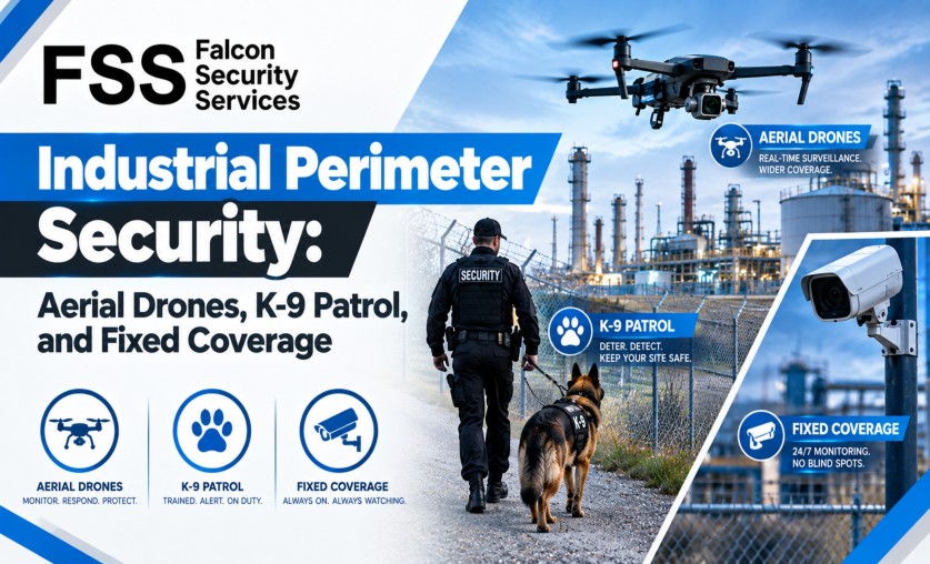 Industrial Perimeter Security: Aerial Drones, K-9 Patrol, and Fixed Coverage